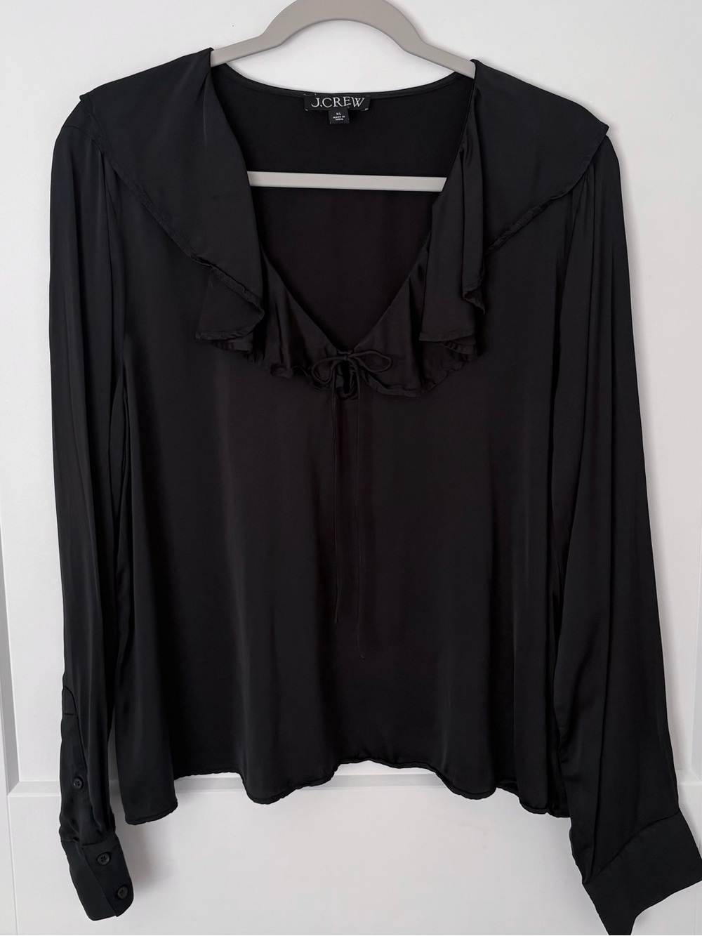 J. Crew Black Ruffle Tie-Neck Long-Sleeve Blouse
